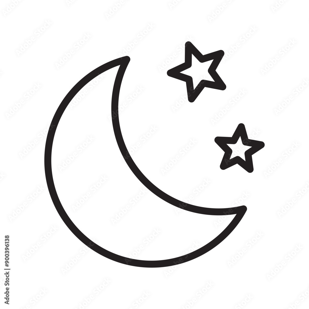 Crescent moon with stars icon on white background. Night icon. Crescent moon icon. Minimalist style.