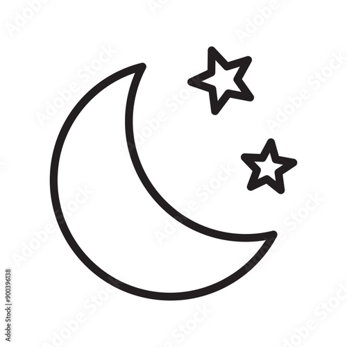 Crescent moon with stars icon on white background. Night icon. Crescent moon icon. Minimalist style.