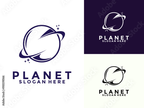 Creative planet logo design with modern concept, galaxy logo vector icon illustration