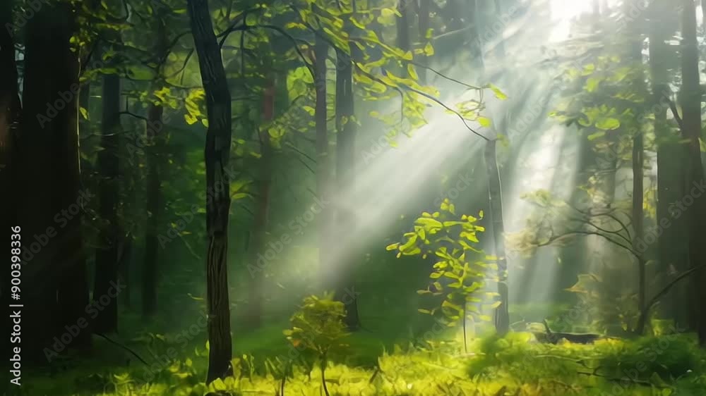 Beautiful rays of sunlight in a green forest Beautiful rays of sunlight in a green forest