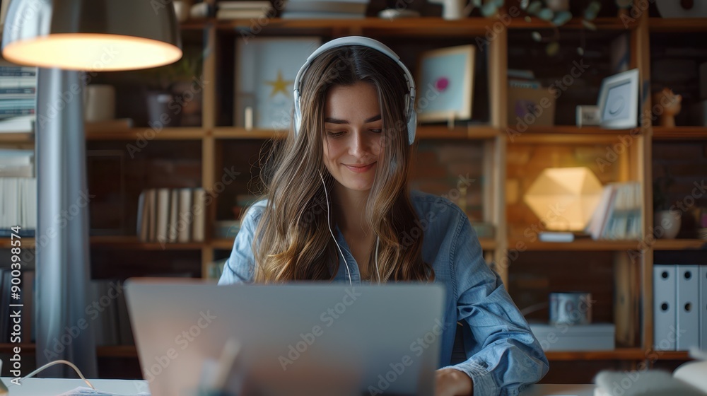 The woman with headphones The woman with headphones