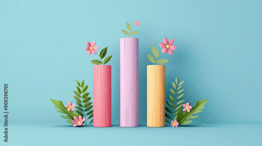 Flat design illustration of a business growth bar graph using wooden blocks, ideal for presentations and marketing materials. Flat design illustration of a business growth bar graph using wooden blocks, ideal for presentations and marketing materials.