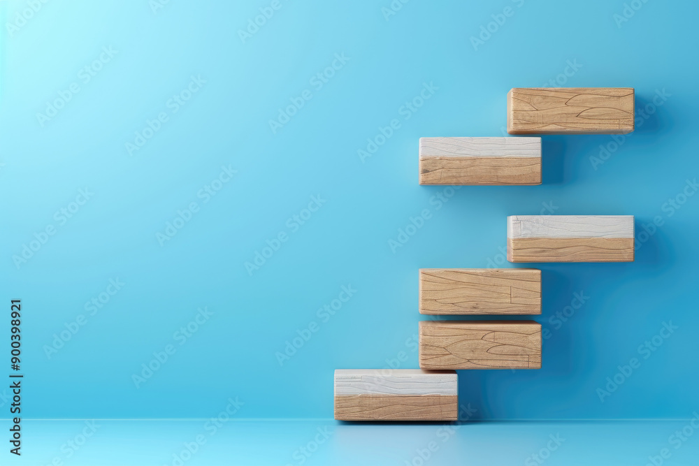 Explore a flat design illustration of wooden blocks symbolizing business growth steps, ideal for marketing, presentations, and educational purposes. Explore a flat design illustration of wooden blocks symbolizing business growth steps, ideal for marketing, presentations, and educational purposes.