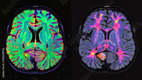 Colorful MRI Brain Scans Showing Neural Activity with Overlay Analysis