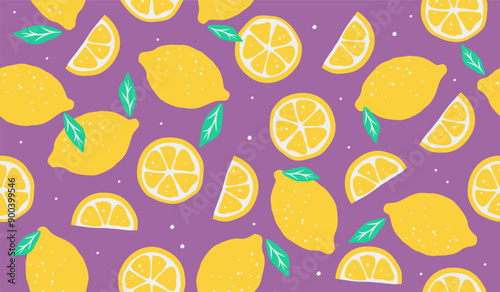 Cute lemon fruits pattern background vector design
