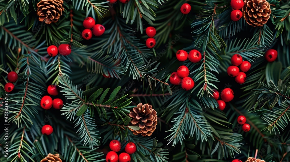 seamless pattern winter pine branches and berries seamless pattern winter pine branches and berries
