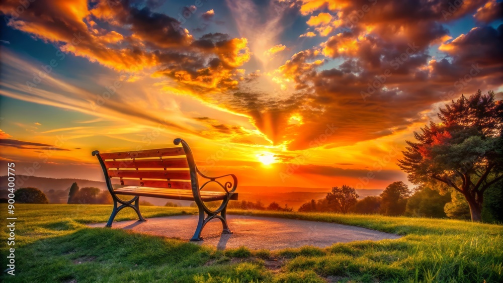 Vibrant sunset casts a warm glow on a lone park bench, evoking feelings of love, longing, and complex relationships. Vibrant sunset casts a warm glow on a lone park bench, evoking feelings of love, longing, and complex relationships.
