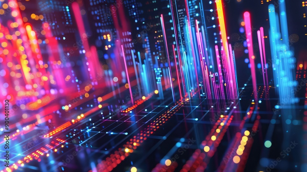 Fototapeta premium 3D rendering of financial graphs in a virtual space, illustrating financial analytics.