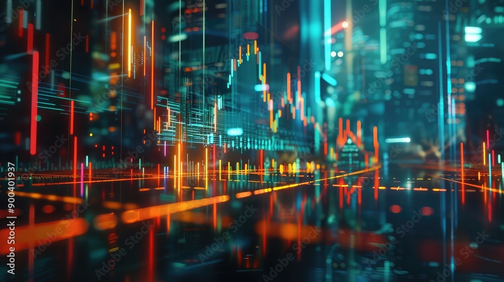 Fototapeta premium 3D stock market graph with rising lines, symbolizing business investment and trading.