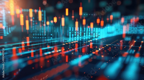 3D stock market graph with rising lines, symbolizing business investment and trading.