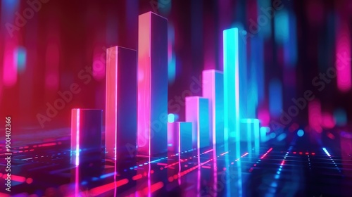 Abstract 3D bar graph with glowing segments, symbolizing business data visualization.