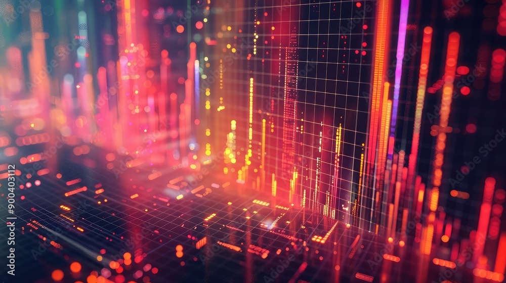 Abstract 3D financial graphs with holographic effects, illustrating stock market trends. Abstract 3D financial graphs with holographic effects, illustrating stock market trends.