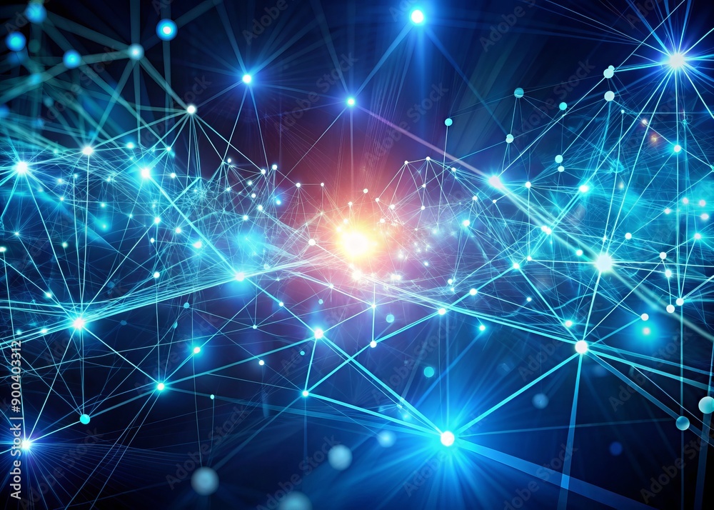Abstract background of futuristic digital transformation features glowing virtual screen with connecting dots and lines, representing technology and network connections in a cyber world. Abstract background of futuristic digital transformation features glowing virtual screen with connecting dots and lines, representing technology and network connections in a cyber world.