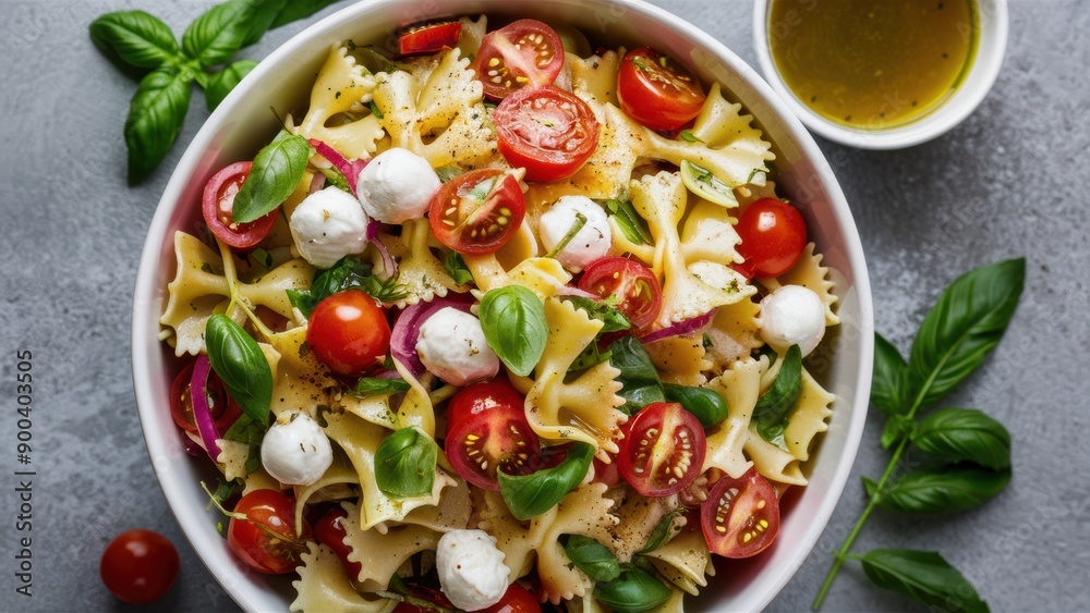 A bowl of pasta with tomatoes, mozzarella and basil, AI A bowl of pasta with tomatoes, mozzarella and basil, AI