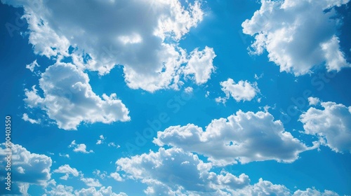 A clear and bright sky with blue skies and white clouds showcasing a beautiful landscape photo