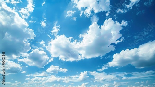 A clear and bright sky with blue skies and white clouds showcasing a beautiful landscape