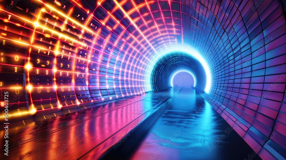 Fototapeta premium Abstract 3D financial tunnel with light effects, symbolizing financial pathways.