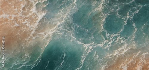 Tranquil Aerial Ocean Waves - Soothing Beach View. High-resolution image capturing the fluid motion of tranquil ocean waves from an aerial perspective. Perfect for relaxation themes, nature background