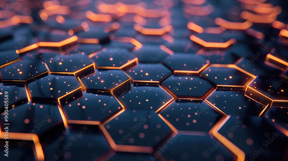 Abstract 3D hexagon grid with financial symbols, representing structured business environments. Abstract 3D hexagon grid with financial symbols, representing structured business environments.