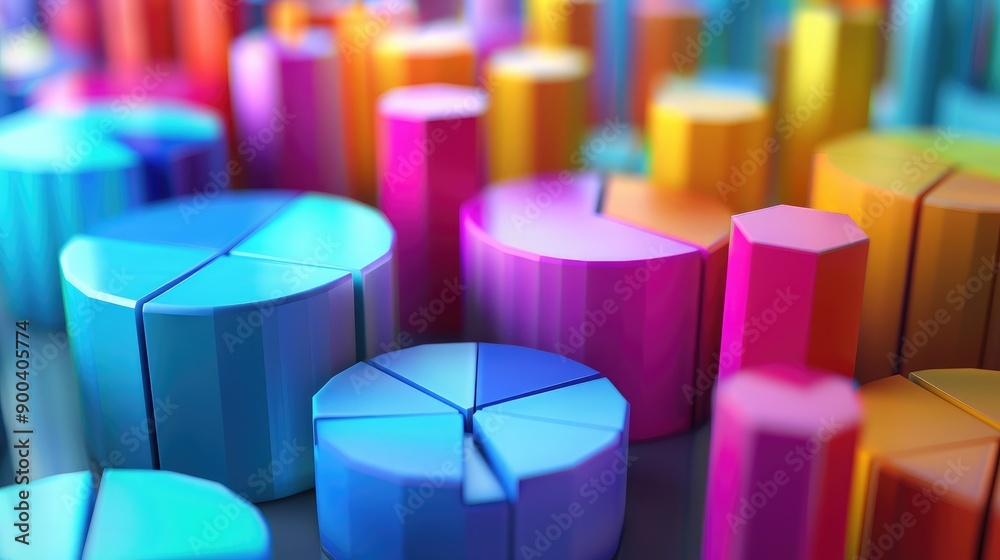 Abstract 3D pie charts with segmented data, illustrating financial distribution. Abstract 3D pie charts with segmented data, illustrating financial distribution.