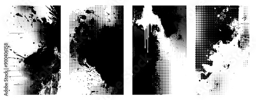 Set of 4 transparent halftone vector grunge ink abstract dirty poster background texture overlay. Place artwork over any image to make distressed effect