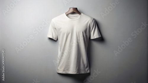 Minimalist composition showcasing a crisp white t-shirt isolated on a sleek gray background, ideal for fashion, apparel, or lifestyle branding and advertising purposes. photo