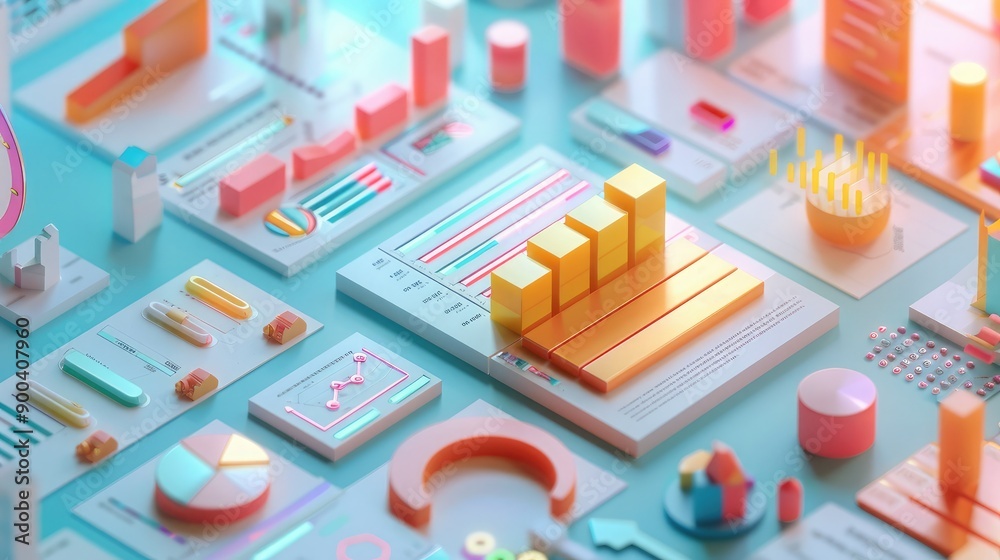 3D financial report with digital elements, representing detailed business analysis. 3D financial report with digital elements, representing detailed business analysis.