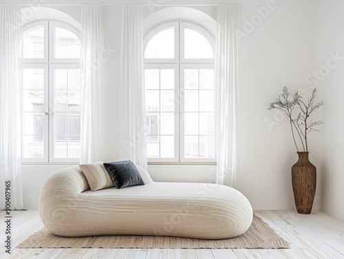 Wallpaper Mural Contemporary master bedroom interiors with a comfortable bed next to a large window. Luxury property interiors in neutral tones with copyspace. Torontodigital.ca