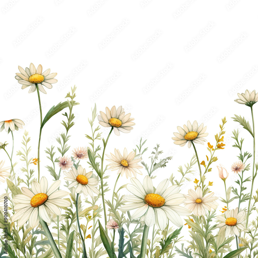 Obraz premium watercolor wild flower border daisy traditional