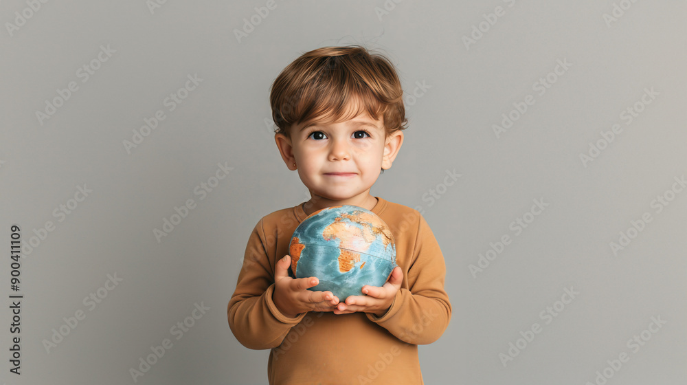 A cheerful child holds a globe, symbolizing curiosity and love for the earth. Perfect for educational and environmental themes. A cheerful child holds a globe, symbolizing curiosity and love for the earth. Perfect for educational and environmental themes.