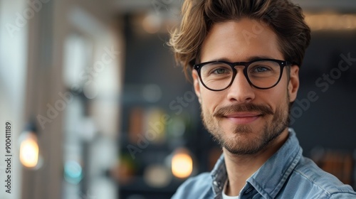 Portrait of a Handsome Young Man Wearing Glasses