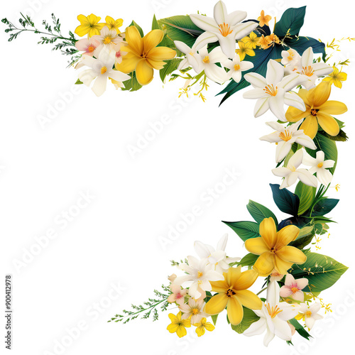 yellow color Flower Frame on transparency background