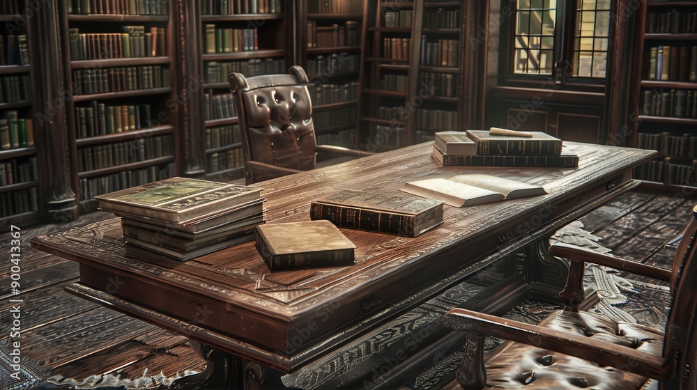 Imagine a study table in a scholar's library. What books and manuscripts are on it, and what intellectual pursuits take place at this table Imagine a study table in a scholar's library. What books and manuscripts are on it, and what intellectual pursuits take place at this table