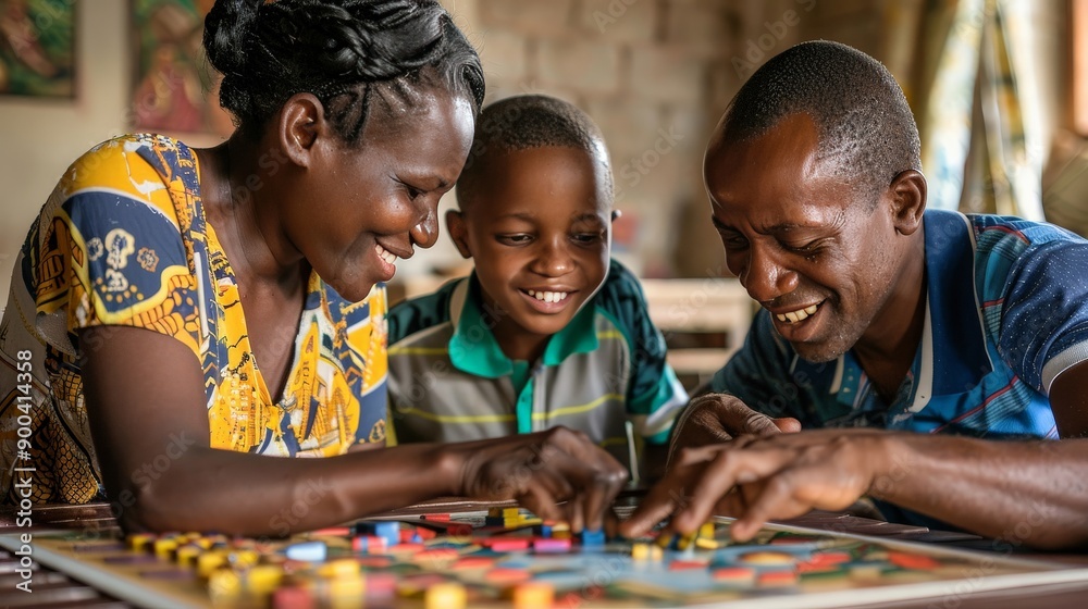 Parents and children playing a board game together on Parents' Day Parents and children playing a board game together on Parents' Day