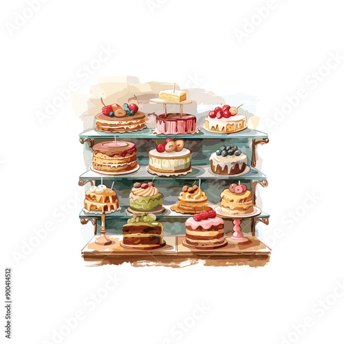 Cake shop vector illustration drawn with watercolor. ai generated