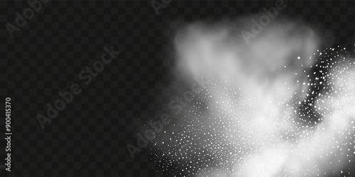 A realistic set of white clouds of flour, sugar, washing powder. An explosion of snow dust in the air. A splash of ice crystals in a white blizzard cloud.