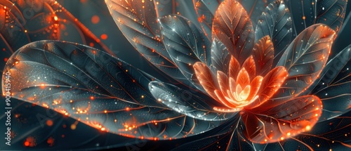 Abstract digital illustration of a vibrant, luminous flower with intricate details and glowing elements, creating a mesmerizing visual effect.