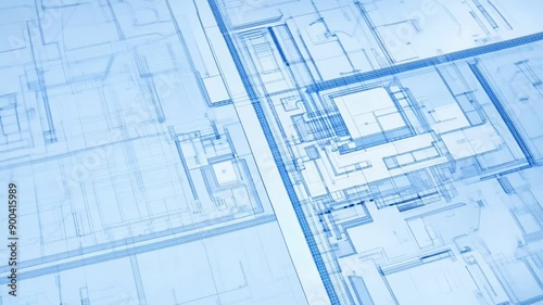 A blue drawing of a building with a ruler and pencils on top of it. The drawing is of a city with a lot of detail and the ruler and pencils suggest that it is being planned or designed
