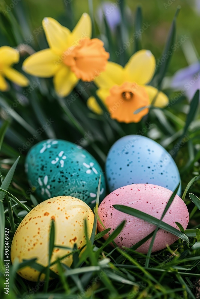 Easter eggs cute bunny. Funny decoration. Happy Easter. Generative AI, Easter eggs cute bunny. Funny decoration. Happy Easter. Generative AI,