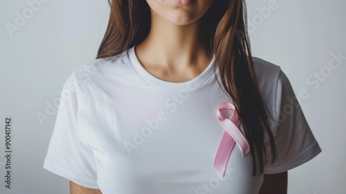 The woman with pink ribbon photo