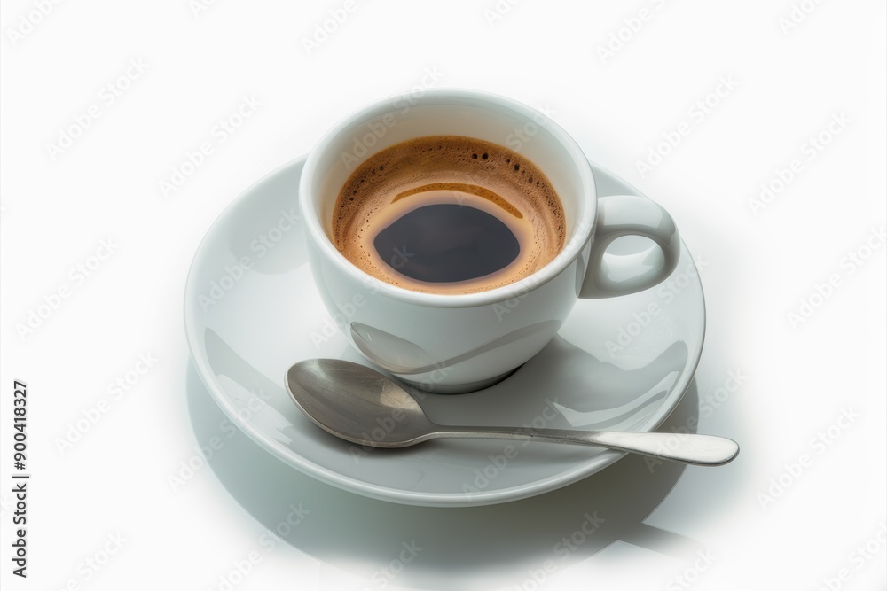 A cup of coffee with a spoon on top and saucer, AI A cup of coffee with a spoon on top and saucer, AI