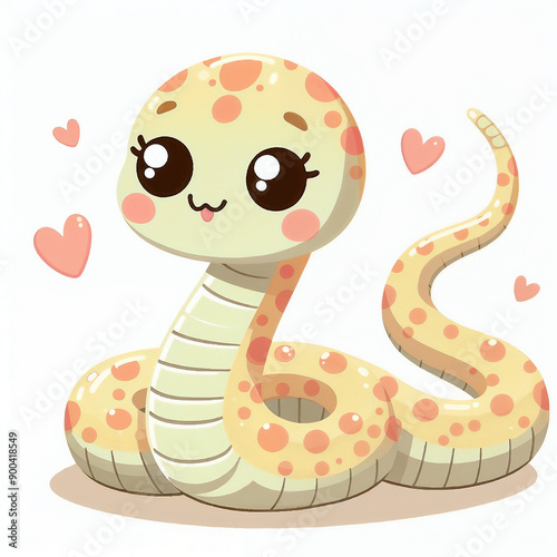 Cute cartoon snake on white background. AI