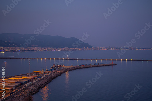 Wallpaper Mural City harbor with breakwater at twilight Torontodigital.ca