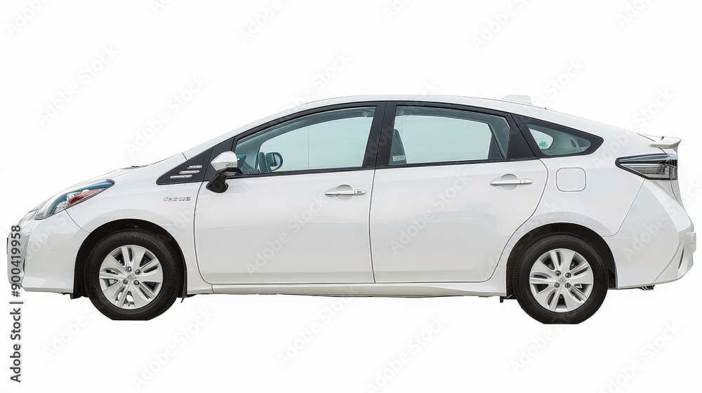 A white hybrid car is displayed against a clean white background, showcasing its eco-friendly design and modern features. A white hybrid car is displayed against a clean white background, showcasing its eco-friendly design and modern features.