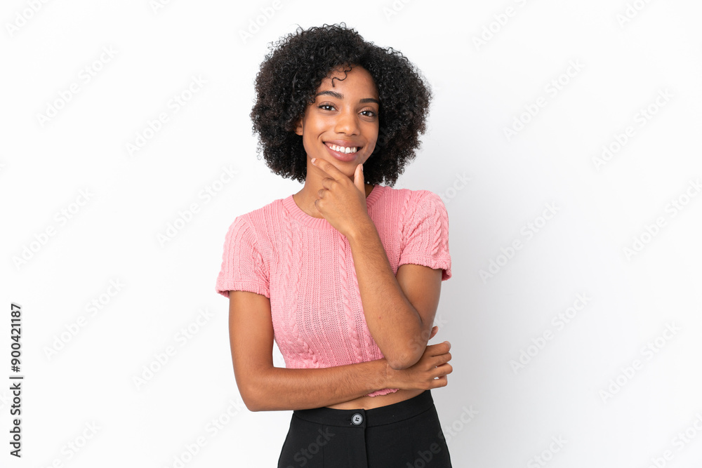 Young African American woman isolated on white background happy and smiling Young African American woman isolated on white background happy and smiling