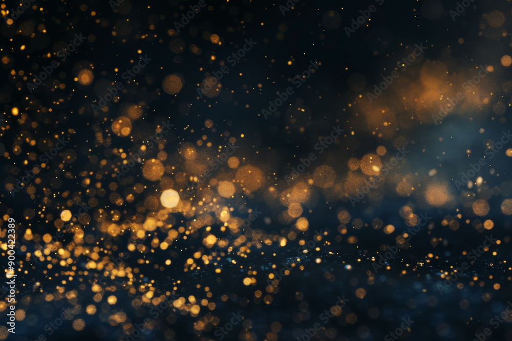 Obraz premium A closeup abstract image of golden bokeh lights scattered against a dark background