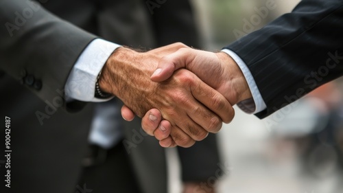 Picture of people hand shaking for business or job in teamwork concept. Friendly atmosphere for strategy management. Working of company team under cooperation together work for organization. AIG53.