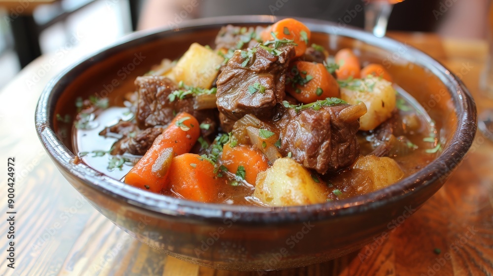 Delighting in the taste of tender slow-cooked beef stew, rich with carrots, potatoes, and savory broth. Delighting in the taste of tender slow-cooked beef stew, rich with carrots, potatoes, and savory broth.