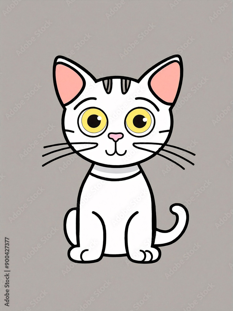 Fototapeta premium Cartoon cat sitting against gray backdrop