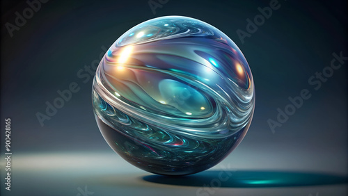 3d render transparent sphere glass bubble with holographic effect on darkk background. AI generated photo